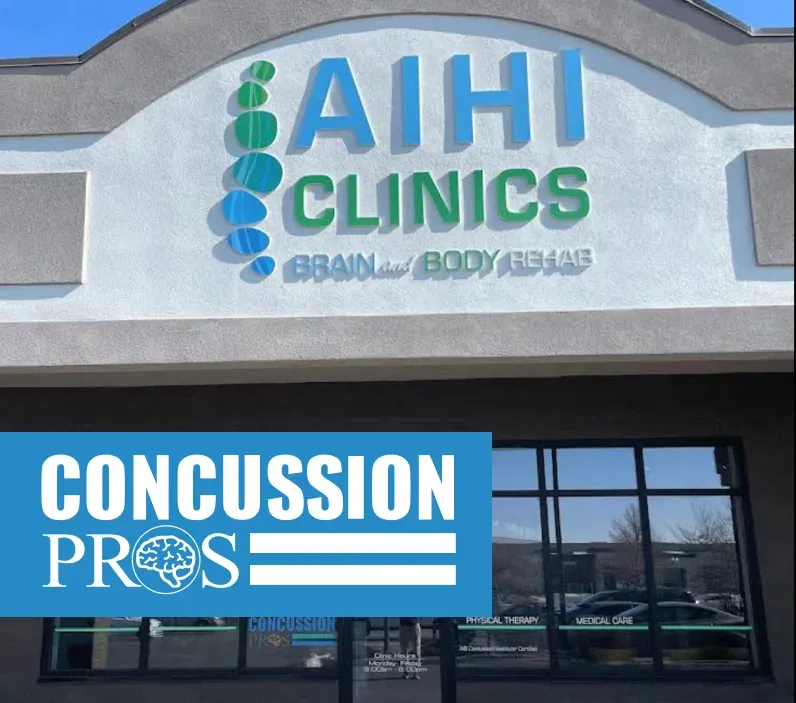 The Pleasant Grove clinic exterior, with AIHI Clinics and Concussion Pros signage.